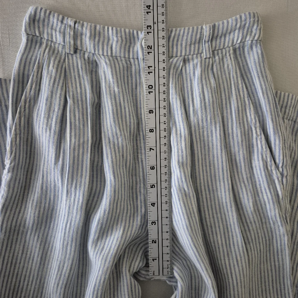 Reformation Womens Sz 0 Pinstripe 100% Linen Wide Leg Pants Resort Beachy Pleat‎